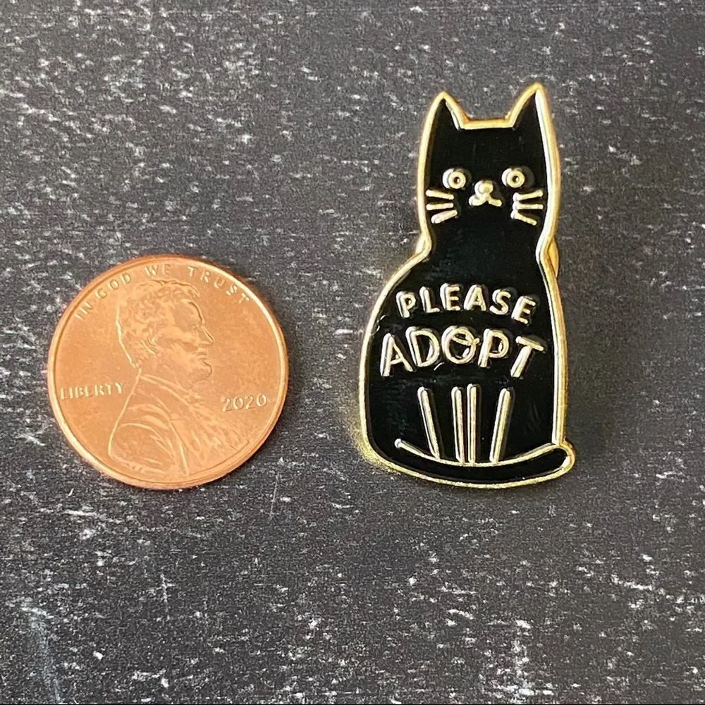 Please Adopt Black Cat Enamel Pin/ Brooch